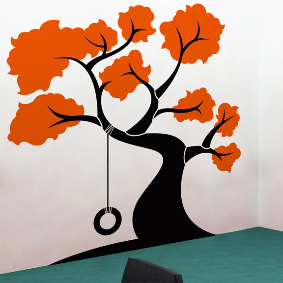 Huge Tree With Tire Swing Wall Decal - Perfect For Nursery Or Kid's Room - 69" X 72"