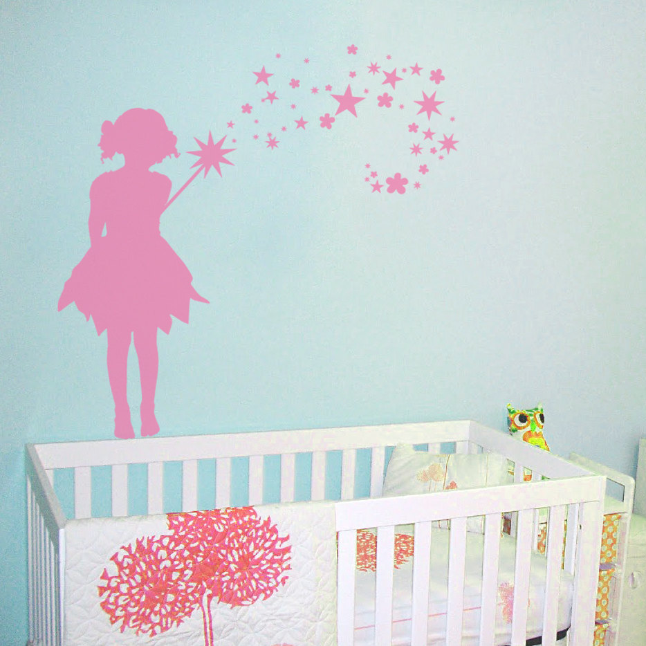 28" Fairy Stars And Flowers Wall Decal - Children's Room And Nursery Vinyl Wall Art Decal Sticker